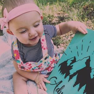 Light pink bow and floral overall set